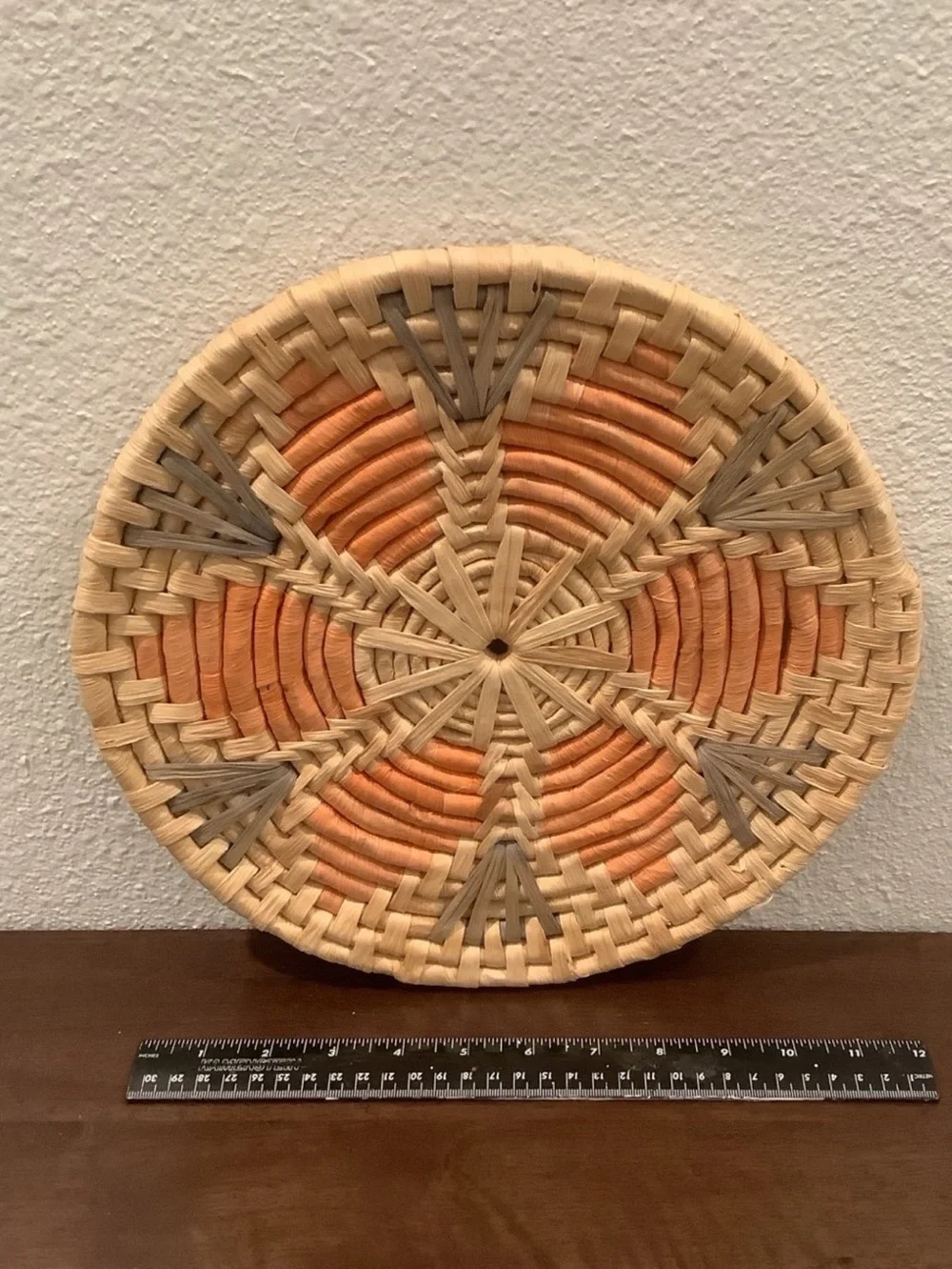 Trivet, Round Orange & Green Rattan Trivet